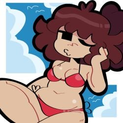 beach big_breasts big_thighs bikini bikini_bottom bikini_top breasts chubby chubby_female cute cute_face female fnf friday_night_funkin girlfriend_(fnf) girlfriend_(friday_night_funkin) hair_tied leithenol long_hair