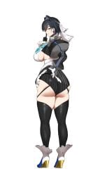 1girls 2025 absurd_res absurdres ass ass_focus back_view big_ass blue_eyes blue_hair blush breasts dark_hair earrings female female female_only full_body grin hair_intakes hi_res high_resolution highres hololive hololive_english hololive_english_-council- hololive_english_-promise- huge_ass huge_breasts large_ass large_breasts medium_hair miniskirt myd99866 ouro_kronii panties presenting_ass sideboob simple_background skirt skirt_lift solo standing straight tagme thick_thighs thighs virtual_youtuber white_background