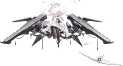 azur_lane bare_shoulders black_pantyhose blue_eyes breasts cg cleavage dress female floating_hair flower full_body gloves hair_ornament high_heels large_breasts long_hair looking_at_viewer official_art pantyhose rigging solo turret very_long_hair white_background white_dress white_hair yorktown_(azur_lane) yorktown_ii_(azur_lane)