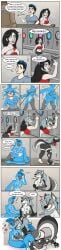 absurd_res anthro avian beverage bird black_bottomwear black_clothing black_hair black_nipples black_pants blue_body blue_fur blue_hair blue_nipples blue_wings bottomwear bubbeh clothing dizzy duo female female/female fur goo_transformation grey_bottomwear grey_clothing grey_hair grey_pants hair heart_eyes heart_symbol hi_res human human_to_anthro latex latex_clothing latex_skinsuit latex_transformation long_image mammal milkshake nipples pants parrot pussy red_clothing red_shirt red_topwear sex shirt skinsuit species_transformation tall_image teal_clothing teal_shirt teal_topwear tight_clothing topwear transformation transformation_through_food transformation_through_milk tribadism vaginal_penetration wings yellow_eyes