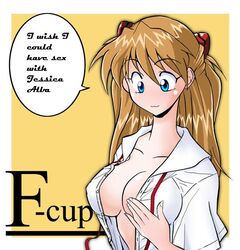 1girls asuka_langley_sohryu blonde_hair blue_eyes cleavage clothing female female_only hair hetano_yokoduki large_breasts long_hair neon_genesis_evangelion solo