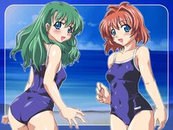 2girls breasts brown_hair female miyafuji_miina one-piece_swimsuit onegai_twins onodera_karen swimsuit tagme