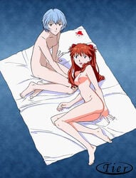 2girls asuka_langley_sohryu blue_hair breasts edit female human light-skinned_female light_skin long_hair neon_genesis_evangelion nerv nude orange_hair pale-skinned_female pale_skin photoshop rei_ayanami short_hair small_breasts tagme tier_(artiat)