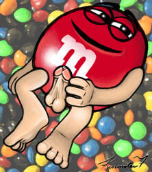 1boy anthro balls food_creature furry ket-ralus living_candy m&m's male male_only mars_incorporated mascot nude nudity penis precum red_(m&m's) spokescandy tagme