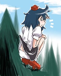 shameimaru_aya black_hair gengorou geta hat lowres panties shameimaru_aya short_hair skirt solo tengu-geta touhou underwear