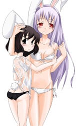 animal_ear bikini black_hair bunny_ear bunny_tail female female_only gengorou long_hair multiple_girls purple_hair reisen_udongein_inaba short_hair swimsuit tail tewi_inaba touhou