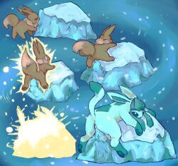 2ri eevee eeveelution evolution_(transformation) female feral generation_1_pokemon generation_4_pokemon glaceon hi_res ice nintendo penetration pokemon pokemon_(species) slipping snow solo transformation vaginal_penetration