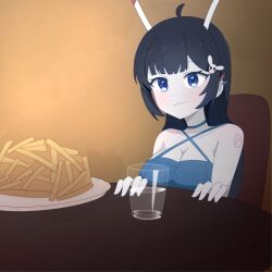 android android_girl antennae beepo_(chunkymoon) big_breasts black_hair blue_choker blue_eyes breasts chocker enormous_breasts eyelashes female female_focus female_only fries hair_down huge_breasts large_breasts long_hair machine metallic_body off_shoulder off_shoulder_dress robot robot_girl robot_humanoid robot_joints sole_female synthetic synthetic_body voluptuous voluptuous_body voluptuous_female water white_body