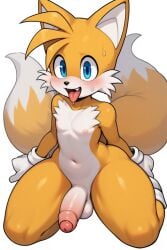 ai ai_generated big_thighs blue_eyes cock cute femboy fox legoshiboy miles_tails_prower on_knees sonic_(series) sonic_the_hedgehog_(series) sweat sweaty tails tails_the_fox thick thick_thighs yellow_fur
