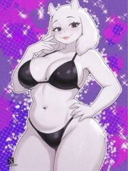 1girls animal_ears anthro artist_name big_breasts bikini black_eyes bottomless breasts female female_only fur genyacero horns huge_breasts mature mature_female mature_woman milf mother smile solo solo_female swimsuit tagme thick_thighs thighs toriel undertale white_body white_fur white_skin