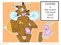 animal_genitalia animal_vulva antennae_(anatomy) anthro arthropod arthropod_abdomen balls bee beecat big_penis brown_body brown_fur digitigrade domestic_cat equine_genitalia felid feline felis fur genitals happy hybrid hymenopteran insects looking_at_viewer male mammal open_mouth penis solo teeth theenyface tongue wings