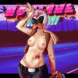 1:1_aspect_ratio 1girls 2015 alex_davis backpack belt blonde_hair blonde_hair_female blood breasts casual_topless color female female_focus hentai_foundry hotline_miami hotline_miami_2 long_blonde_hair long_hair_female mask medium_breasts no_bra one_arm_up orekifag pinup public_topless three-quarter_portrait topless uncensored v