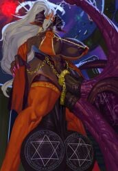 ball_tattoo blood_moon chains crown dark-skinned_futa dark_skin demon_horns diphallia diphallism earrings futanari giantess glowing_eyes horns hyper hyper_balls hyper_penis large_breasts looking_down magic_circle multi_penis night night_sky nipple_piercing pink_nails pubic_tattoo puffy_nipples sharp_fingernails tail tattoo tessa_atelier thick_thighs white_hair wide_hips yellow_eyes zyldark