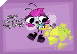 1girls 2023 antennae_(anatomy) anthro dialogue disney disney_channel fart fart_cloud fart_fetish farting female female_only fly maggie_pesky onomatopoeia pink_hair skirt_lift skirt_lifting_fart sorollos text the_buzz_on_maggie wings