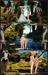 au_ra auri_lover enf exhibitionism final_fantasy_xiv hand_on_ass high_heels kan-e-senna nude_female padjal shy undressing watching water yuri