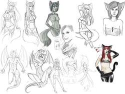 2012 animal_ears anthro armwear arrancar bandaid bleach bone breasts canine clothed clothing covering crossover demon english_text equine espada feline female fluttershy_(mlp) fox friendship_is_magic fur gem greyscale group hair heart hi_res horn horse human kara katana kitsu legwear magic mammal monochrome my_little_pony navel nelliel_tu_odelschwanck nipples pegasus pussy raptor007 red_hair sketch skimpy skull smile spread_legs spreading straight_hair sword teeth text weapon wings