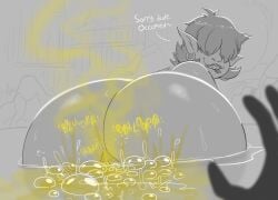 2022 anus ass bent_over big_anus big_butt biped bite biting_lip biting_own_lip butt_focus digital_drawing_(artwork) digital_media_(artwork) duo ear_piercing ear_ring english_text fart fart_bubbles fart_cloud fart_fetish farting_at_viewer farting_underwater female first_person_view gassytank gastank goblin greyscale hair hair_over_eyes hi_res hot_spring huge_butt humanoid humanoid_pointy_ears lips looking_at_viewer looking_back looking_back_at_viewer monochrome not_furry nude onomatopoeia outside partially_colored partially_submerged piercing pointy_ears presenting presenting_hindquarters puffy_anus rear_view relieved ring_piercing self_bite sharp_teeth short_hair smile smirk solo_focus sound_effects stink_fumes talking_to_viewer teeth text water wet wet_body wet_butt