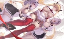 >_< 3girls anchor_choker apron azur_lane bare_shoulders bird black_dress black_panties black_ribbon blonde_hair blush boots breasts breasts_out cg choker cleavage closed_eyes clothes_lift clothes_pull dido_(azur_lane) dress dress_lift frilled_apron frilled_dress frills gainoob hair_ribbon hairband high_heels lace_trim large_breasts lifted_by_self long_hair looking_at_viewer maid maid_apron maid_headdress manjuu_(azur_lane) multiple_girls nelson_(azur_lane) nipples open_mouth panties panty_pull pink_eyes puffy_short_sleeves puffy_sleeves pulling_another's_clothes purple_eyes red_eyes red_footwear short_hair short_sleeves side-tie_panties sirius_(azur_lane) skirt sleeveless thighhighs thighs twintails underboob underwear very_long_hair waist_apron white_apron white_dress white_hair white_thighhighs
