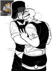 2boys black_and_white caporegime_(forsaken) forsaken_(roblox) kissing myra_morka onomatopoeia penis penis_between_thighs reference_image roblox roblox_game robloxian soldier_(forsaken) tagme