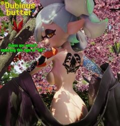 marie_(splatoon) marie_(wo262) inkling inkling_girl wo262_(3d_model_style) 3d 3d_(artwork) 3d_model 3d_render outdoors outside outdoor_nudity nudity nude exposed_breasts exposed exposed_back exposed_ass ass butt big_ass big_butt looking_at_viewer looking_back looking_pleasured looking_back_at_viewer taking_clothes_off tattoo tattoos tattooed_arm new_tattoos squidbeak_splatoon back_view back_tattoo medium_hair pointy_ears large_ears fit fit_female dialogue splatoon splatoon_(series) splatoon_2 splatoon_3 nintendo orange_eyes grey_hair light-skinned_female light_skin smile smiling big_breasts cherry_blossoms cherry_blossom tree trees tentacle tentacle_hair sunlight smooth_skin freckles warm_lighting clothing jacket dubious_butter