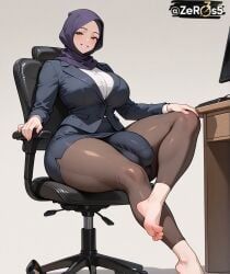 futanari big_penis big_balls large_penis saggy_balls ai_generated bulge flaccid_penis flaccid 1futa huge_cock bulge_through_clothing hyper_penis big_breasts hijab visible tight_clothing sitting_on_chair thick_thighs hyper_genitalia