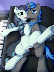 2016 blue_eyes blue_hair blush clothed clothing coloratura_(mlp) duo equine evomanaphy fan_character female friendship_is_magic hair hi_res hooves horn horse long_hair lying male male_penetrating mammal multicolored_hair musical_instrument my_little_pony one_eye_closed open_mouth penetration penis piano pony pussy rara_(mlp) sex spread_legs spreading straight two_tone_hair vaginal_penetration wings