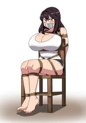 abandoned big_breasts bondage female female_only gag gagged gagged_female huge_breasts imbsengirl restrained restrained_arms restraints tape tape_gag taped_mouth tied_to_chair