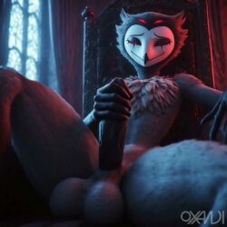 ai_generated animated anthro avian avian_demon balls crotch_focus cum cumming furry helluva_boss male masturbation owl owl_demon oxandi penis realistic sitting stolas_(helluva_boss) stroking_penis tagme throne video