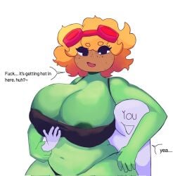 anthro anthrofied ass electronic_arts female flora_fauna plant plant_humanoid plantie plants_vs._zombies plants_vs_zombies popcap_games thick_thighs video_game_character video_games sunflower_(pvz) solar_flare_(pvz) 1girls 1boy aur3us larger_female smaller_male sweat sweatdrop sweating freckles