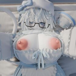 1girls 3d areolae big_breasts blue_hair breasts cat_tail female female_only glasses iikuroneko maid_apron maid_outfit maid_uniform nipples roblox robloxian scarf self_upload socks tagme twitter_username watermark white_hair white_skin