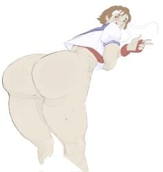 oseny sakura_kasugano street_fighter capcom 1girls ass ass_focus ass_bigger_than_head big_ass breasts bottomless brown_hair brown_eyes headband short_hair blush gloves solo solo_focus solo_female female female_only female_focus bent_over huge_ass underboob clothing school_uniform schoolgirl thick_thighs thick_ass thick looking_at_viewer looking_back