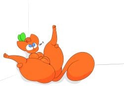 absurd_res alpog21_(artist) big_vulva blue_eyes breasts busty_feral curling_tail domestic_cat felid feline felis female female_only feral genitals green_nose happy hi_res holding_legs_up leaf mammal orange_body orange_head orange_legs orange_paws plump_libia presenting presenting_vulva requesting sex_request solo stem stem_on_head tail trod vulva