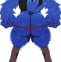 anthro ass avian big_butt bird bubble_butt butt butt_focus falco_lombardi male male_only rear_view solo sssonic2 star_fox thong thong_pull