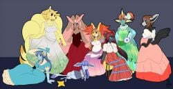 8girls anthro_female anthro_only bianca_(pokemon) dawn_(pokemon) delphox dress dresses eeveelution furry glaceon hinata_hyuuga humanoid lopunny may_(pokemon) mightyena misty_(pokemon) multiple_girls multiple_pregnancies naruto_(series) ninetales pokemon pokemon_bw pokemon_dppt pokemon_rgby pokemon_rse pokemon_xy posing posing_for_the_viewer pregnant pregnant_anthro pregnant_female rosa_(pokemon) sakura_haruno serena_(pokemon) shinx shiny_lopunny shiny_pokemon vaporeon zoroark
