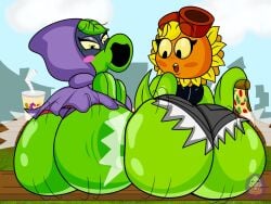 anthro anthrofied ass electronic_arts female flora_fauna plant plant_humanoid plantie plants_vs._zombies plants_vs_zombies popcap_games thick_thighs video_game_character video_games sunflower_(pvz) peashooter_(pvz) solar_flare_(pvz) green_shadow_(pvz) ass_focus gooeysin specialgooeysin