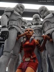 star_wars clone_wars clone clones ahsoka_tano alien_girl alien alien_humanoid alien/human handjob face_squish orange_body orange_skin blue_eyes