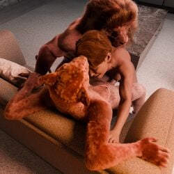 absurd_res anthro aqua-regia aqua-regia_(aqua-regia) blender_(artwork) blender_cycles_(artwork) breasts brown_body brown_fur cleona_cinnabar_(aqua-regia) digital_media_(artwork) eyewear felid female fur furniture genitals glasses group group_sex gynomorph hand_holding hi_res huge_filesize human intersex intersex/female intersex/male licking_back lion male male/female mammal nipples pantherine penetration penis photorealism realistic selective_coloring sex sitting sofa sofa_sex theodore_cinnabar_(aqua-regia) threesome throuple trans_(lore) trans_woman_(lore) trio vaginal vaginal_penetration wearing_glasses