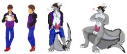 3_toes 5_fingers animal_genitalia anthro athletic balls blue_eyes brown_hair claws digitigrade double dragon drake erection fish grin hair head_fins hybrid justinfox looking_at_viewer male marine masculine matt penis pose shark sheathe toes transformation water yaoi