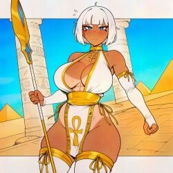 1girls abs ai ai_assisted ai_generated blue_eyes dark-skinned_female egyptian egyptian_clothes egyptian_clothing egyptian_female female female_only fit fit_body fit_female moments_before_disaster oc original_character prussia123 ready_to_fight sexy sexy_body sexy_clothing sexy_female short_hair skimpy_clothes solo solo_female solo_focus spear tan_body tan_skin unknown_character weapon white_hair worried_expression