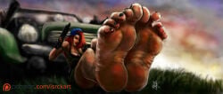 2018 barefoot big_breasts breasts car cleavage feet female female_only foot_fetish gun iskenderunrock isrckart krista_sparks red_hair toenail_polish twisted_metal