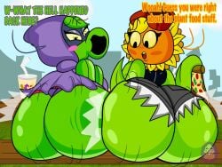 anthro anthrofied ass electronic_arts female flora_fauna plant plant_humanoid plantie plants_vs._zombies plants_vs_zombies popcap_games thick_thighs video_game_character video_games sunflower_(pvz) peashooter_(pvz) solar_flare_(pvz) green_shadow_(pvz) ass_focus text gooeysin specialgooeysin