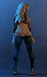 1girls 3d 3d_(artwork) absurd_res absurd_resolution ass_visible_through_thighs barely_covered_crotch beautiful_woman belly blonde_hair_female blue_leggings blush cleavage collarbone emotionless emotionless_female female female_only femsub high_heels high_resolution highres huge_breasts leggings long_hair massive_breasts mature_woman nameless_character navel original pink_lipstick praey1 standing standing_at_attention thong thong_above_pants tomboyish uncaring uncaring_female uninterested_female unnamed_character