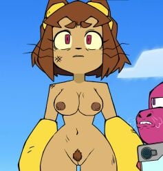 gobbles_(gameoverse) kit_(gameoverse) gameoverse glitch_productions edited standing female furry catgirl youtube magenta_eyes breasts pussy nipples areolae nude_female nude nude_filter nude_edit female_pubic_hair