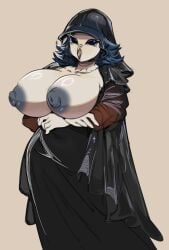 animal_humanoid anthro areola arm_under_breasts avian avian_humanoid beak big_areola big_breasts big_nipples bird bird_humanoid black_clothing black_dress black_eyes black_veil blank_expression blank_stare blue_body blue_feather_hair blue_feathers bojinko breasts cleavage clothed clothing dark_areola dark_nipples dress exposed_breasts feathers female female_anthro grey_areola grey_nipples hi_res humanoid looking_at_viewer mona_lisa_(painting) nipples owl owl_humanoid slightly_chubby solo standing svetlanna_(somebirdorsomething) veil white_body wide_hipped_anthro wide_hipped_female wide_hips