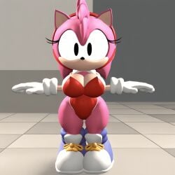 1girl 3d 3d_(artwork) aged_up ai_generated amy_rose big_breasts black_eyes classic_amy_rose classic_sonic_(universe) clothed collared curvy eyelashes female female_only furry furry_female gloves gray_background grey_background hairband hedgehog hedgehog_girl leotard looking_at_viewer no_mouth outcome_memories pink_fur pink_hair pixai red_hairband red_leotard shortstack sneakers solo sonic_(series) sonic_the_hedgehog_(series) t-pose thick_thighs tile_floor white_gloves