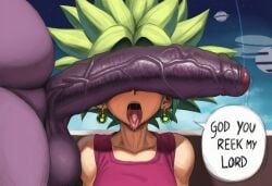 ai_generated tagme 2026 bigtub7775 1boy anthro anthro_on_human champa fat penis testicles 1girls kefla foreskin dragon_ball text english_text cant_see_the_haters penis_over_eyes green_hair veiny_penis huge_cock