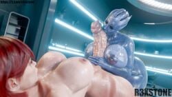 1futa 1girls 3d asari blue_skin femshep liara_t'soni massive_breasts oral_sex paizufella r3xstone voluptuous_female