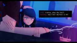 1futa 2girls 3d anna_graem big_penis black_hair bottomless cum cum_on_face cum_shot cumming dialogue dialogue_box dorothy_haze female futanari hand_on_another's_head hand_on_hip hand_on_penis julianne_stingray koikatsu long_hair motion_lines partially_clothed penis selfcest shocked shocked_expression spiritofrei surprised surprised_expression text twintails va-11_hall-a wide_eyed worried worried_expression