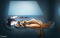 asmo_(asmoerius) clothing duo edging felid feline hi_res hiconnen hug kissing latex latex_clothing latex_skinsuit male male/male mammal mitts null_bulge pantherine prison prison_uniform prisoner skinsuit snow_leopard tight_clothing