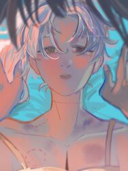 bite_marks hikaru_ga_shinda_natsu hikaru_indou red_pupils rule_63 the_summer_hikaru_died white_hair